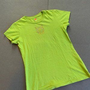 Owl T Shirt Apple Green Multicolor Bling Cap Sleeves Hanes